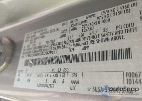 2024 Ford Escape St-Line из США, поврежденный, VIN 1FMCU0MN2RUB29611